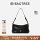 BAGTREE【明星同款】包包樹(shù)奶盒包新腋下植鞣皮單肩斜挎通勤枕頭hobo女包 中號-檀黑色 高級小眾