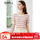百圖betu女裝夏季新款毛針織衫橫條紋鏤空透氣短袖上衣女2405X11 粉條紋 L