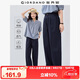 佐丹奴亞麻褲子女棉麻文藝風(fēng)壓褶半松緊腰休閑長褲女13415222