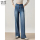 她享牛仔褲女高腰口袋設計闊腿褲百搭直筒褲子時(shí)尚女褲長(cháng)褲T143N1016