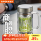 蘇泊爾（SUPOR）雙層玻璃杯茶杯耐熱防燙帶手柄水杯商務(wù)辦公男士過(guò)濾帶蓋杯子 流光銀-450mL