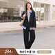 MsShe【仿牛仔拼接條紋假兩件套裝】大碼女裝2025新款秋裝胖mm外套女 外套-藏青藍色現(xiàn)貨 2XL