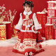安妮優(yōu)兒（Anneyol）拜年服女童漢服冬裝中國風(fēng)套裝女孩新年裝過(guò)年喜慶衣服 紅色 150
