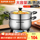 蘇泊爾（SUPOR）304不銹鋼蒸鍋真味鮮明蒸魚(yú)燃氣明火電磁爐通用鍋具蒸籠加厚湯鍋 加厚款 2層 22cm