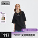 英克斯（inxx）APYD 美式休閑黑白插肩五分短袖T恤男拼接毛邊基礎(chǔ)logo打底衫情侶 黑色 S