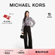 MICHAEL KORS邁克高仕 MK【七夕禮物】女士桑蠶絲印花系帶長袖襯衫 黑色/白色 048 M