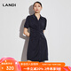 藍地（LANDI）藍地夏季新款藏藍色小立領(lǐng)抽褶襯衫連衣裙女短袖裙子 藏青色 M