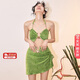 OMOM泳衣女比基尼三件套小胸聚攏性感分體泡溫泉沙灘泳裝 綠色M