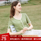 百圖betu女裝夏季新款T恤法式減齡蕾絲花邊V領(lǐng)短袖T恤女2403T19 綠色 M