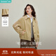 茵曼純棉復古收褶短款外套2025秋女裝新款落肩寬松上衣 淺卡其 M