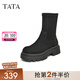 他她（TATA）厚底彈力短靴女增高絨面美拉德風(fēng)靴子冬新款WD801DZ3 黑色（絨里） 36