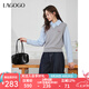 lagogo學(xué)院風(fēng)假兩件針織衫女拉谷谷2025秋季新款繡花條紋長袖上衣 灰藍 L