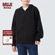 無(wú)印良品 MUJI 女式 毛圈 拉鏈連帽衫 女長(cháng)袖外套春秋款 女裝 BBQ91C4S 黑色 M 160/84A