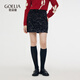 歌莉婭（GOELIA）半身裙女冬季新款絲絨短裙小A包臀裙子1CNR2C100 00B黑色 L