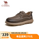 駱駝（CAMEL）牛皮舒適軟底通勤商務系帶復古休閑皮鞋 G15S545043 卡其/黑 38 