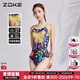 洲克泳衣女款2025新款時(shí)尚競速訓練zoke專(zhuān)業(yè)競技三角蝴蝶連體游泳衣 暗夜彩蝶【雙層/可拆卸胸墊】 L （157-165cm）建議50-60kg