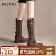 DAPHNE達(dá)芙妮長筒靴子女2025新款春秋復(fù)古厚底騎士靴美拉德棕色牛仔西部靴 棕色【筒高33.5CM】 37