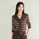 伊芙麗（eifini）蔣欣代言假兩件披肩條紋V領(lǐng)羊毛兩穿針織開(kāi)衫2025秋季新款 咖啡 隨單贈送披肩 L