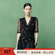 生活在左印花交襟領(lǐng)真絲衫2025早秋新款國(guó)風(fēng)優(yōu)雅氣質(zhì)針織上衣女 花黑色 XL
