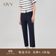 OVV2023秋冬新款女裝雙層彈力羊毛無(wú)腰小腳褲舒適休閑長(cháng)褲 藏青（凈色）B8 M