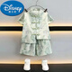 迪士尼（Disney）夏季薄款中式漢服男童短袖套裝夏季兒童唐裝中大童復古中式兩件套 冰絲綠色男款 120 建議身高100-110厘米