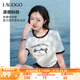 lagogo涼感新疆棉露營(yíng)剪影印花短袖T恤女拉谷谷2025年夏新款上衣 米黑 L