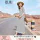香影條紋針織連衣裙女2025夏裝新款復(fù)古法式短袖休閑顯瘦流蘇長裙 米色 S