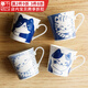 千代源青花大臉貓馬克杯日本進(jìn)口陶瓷杯釉下彩家用卡通水杯貓咪圖案杯子A1深色貓單杯