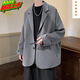 臣嬪英倫雅痞男裝dk休閑西裝外套男春秋款痞帥高級感oversize西服上衣 深灰色 XL