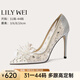 Lily Wei【無(wú)盡夏】絕美優(yōu)雅蕾絲水鉆高跟鞋主婚紗溫柔新娘鞋情人節禮物 銀色【跟高10cm】 36