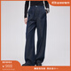 Fabrique原色天絲牛仔明線(xiàn)大口袋休閑褲女秋季新品 深藍 M