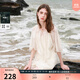 三彩2025夏季新款三件套萊賽爾繡花襯衫吊帶短褲套裝女 米白色 M 160/84A