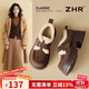 ZHR樂(lè )福鞋女厚底加絨保暖毛毛棉鞋英倫勃肯鞋小皮鞋女 JF352B棕色37