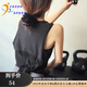 COZOK瑜伽服運(yùn)動(dòng)上衣寬松背心健身服女夏天薄款網(wǎng)紗外搭罩衫無(wú)袖速干衣 黑色 XL