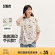 森馬大力水手短袖t恤女夏中長款特寬松涼感滿印上衣101324100041