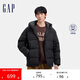 GAP男裝秋冬徽章logo抽繩立領(lǐng)連帽羽絨服純色外套677652