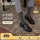 KISSCAT接吻貓25年新董璇/毛曉彤同款小D扣厚底樂福鞋百搭小皮鞋單鞋女 黑色 （瘦腳卡碼拍小一碼） 37