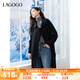lagogo100%綿羊毛牛角扣中長(zhǎng)款大衣女拉谷谷2024冬新款黑色雙面呢 黑色 S