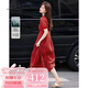 clotho Rennie品牌女裝小個子連衣裙女中長款2025夏季新款韓版氣質減齡收腰顯瘦 漿果紅 M