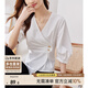 尚都比拉設計感襯衫夏裝女裝V領(lǐng)時(shí)尚修身襯衣褶皺顯瘦小眾上衣 白色 M 