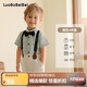蘿卜唄唄（LUOBOBEIBEI）兒童禮服男童春夏季英倫條紋背帶褲襯衫套裝 綠色襯衫四件套 140