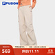 FILA FUSION斐樂(lè )潮牌梭織長(cháng)褲女秋季新款時(shí)尚休閑寬松工裝褲 麥子淺卡-LK L