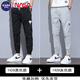 NASA BASE休閑褲男夏季薄款新款百搭潮流九分褲時(shí)尚運(yùn)動(dòng)彈力修身顯瘦褲子 兩件裝黑色H09+灰色H09 XL (建議120斤/135斤)