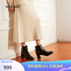 NINE WEST/玖熙方頭拉鏈短筒靴女高跟酷颯彈力瘦瘦靴 NG434037KK 黑色36