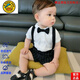 G.DUCKKIDS品牌童裝小男童西裝夏寶寶1周歲宴禮服夏季2抓周衣服嬰幼兒童生日官方旗艦白襯豎條背帶80建議75cm 均碼