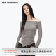 ANN ANDELMAN【王玉雯同款】官方直營不規(guī)則斜肩長袖T恤假兩件上衣 灰色 S
