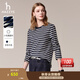 哈吉斯（HAZZYS）女裝 秋季女士純棉條紋寬松長(cháng)袖T恤女ABTSE0CCX02 藏青色NV L (165/88A 40)