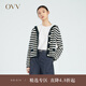 OVV2023春夏新款女裝新疆棉條紋海軍領(lǐng)法式風(fēng)格針織外套 藏青條紋03 M