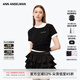 ANN ANDELMAN【明星同款】假兩件T恤拼接短袖簡(jiǎn)約雙領(lǐng)修身打底衫 黑色 XS