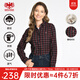 威鵬（weipeng）[純棉磨毛]女士長(cháng)袖襯衫秋季新款紅色通勤氣質(zhì)休閑格紋上衣H43052 紅色黑白格 M (160/88A)